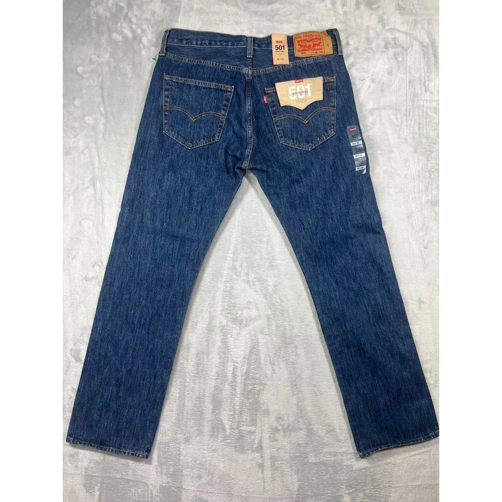 NWT Levis 501 Original Button Fly Jeans 36x32 Dark Wash Style Classic Straight